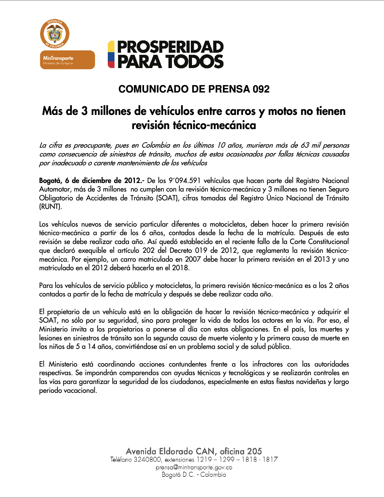 Descargar comunicado del Ministerio de Transporte